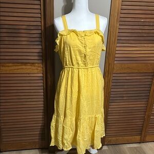 Lucky Brand Yellow Sleeveless Ruffled Midi Sundress